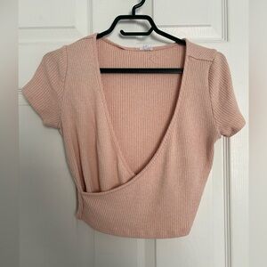 Garage Baby Pink V Neck Crop Shirt